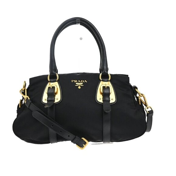 PRADA Logo Tessuto 2Way Shoulder Hand Bag Nylon Leather Black GHW 99EF049 - Picture 1 of 16